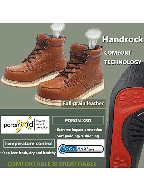 HANDROCK Work Boots for Men 6 Composite Toe & Soft Toe Mens Work Boots Non-Slip Puncture-Proof Water Resistant Safety EH Moc Toe Construction Work Shoes Brown 