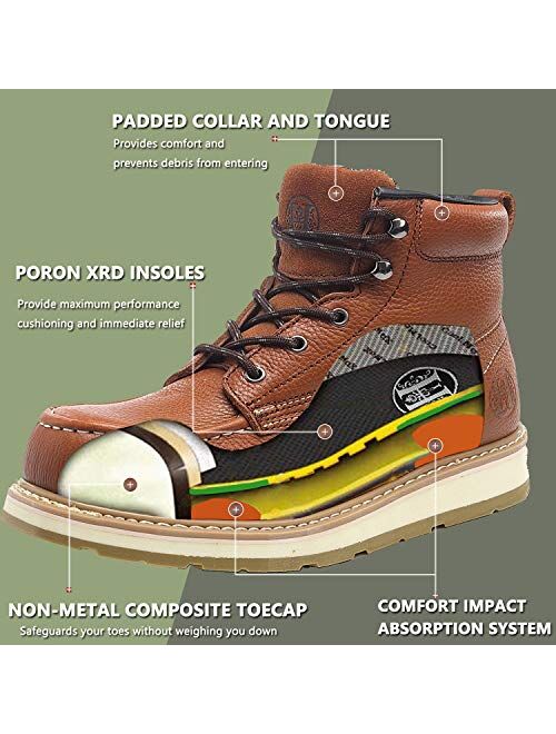 Work Boots for Men, 6" Composite Toe & Soft Toe Mens Work Boots, Non-Slip Puncture-Proof Water Resistant Safety EH Moc Toe Construction Work Shoes (Brown)