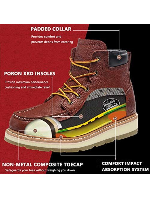 HANDMEN Work Boots for Men - 6" Composite Toe & Soft Toe Mens Work Boots, Non-Slip Puncture-Proof Water Resistant Safety EH Moc Toe Construction Work Shoes (Claret)