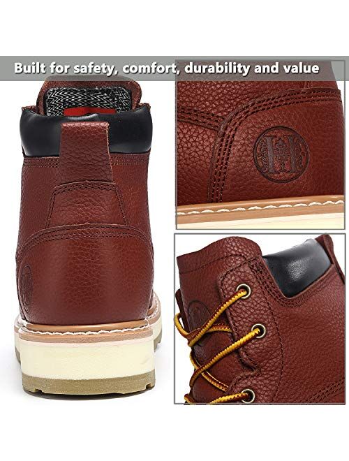 HANDMEN Work Boots for Men - 6" Composite Toe & Soft Toe Mens Work Boots, Non-Slip Puncture-Proof Water Resistant Safety EH Moc Toe Construction Work Shoes (Claret)