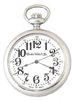 Dueber Pocket Watch with Polished Chrome Case, Large Arabic Numerals, Swiss Movement