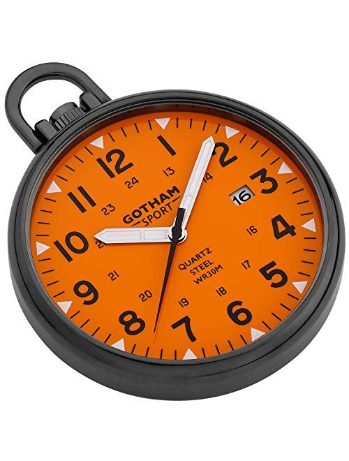 Gotham Men's Sport Series Gunmetal Stainless Steel Analog Quartz Date Pocket Watch # GWC14109BO