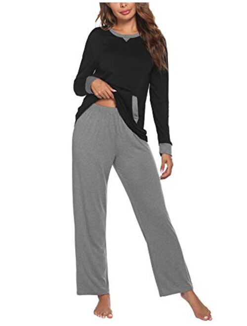 Ekouaer Pajamas Sets Women's Long Sleeve Sleepwear Tops with Long Pants Soft Loungewear Pj Set with Pocket S-XXL