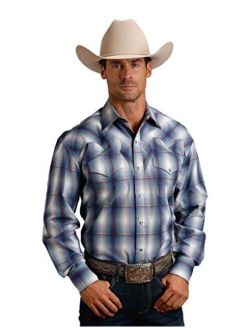 Men's Indigo Ombre Plaid Long Sleeve Western Shirt