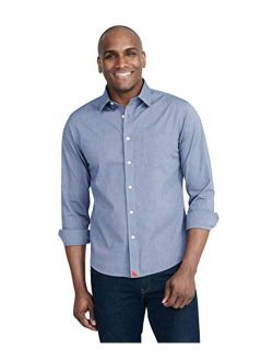 Pio Cesare - Untucked Shirt for Men Long Sleeve, Wrinkle-Free, Solid Navy