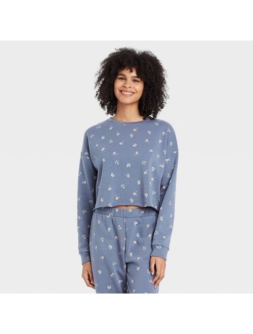 Women's Floral Print Fleece Lounge Sweatshirt - Colsie™ Blue