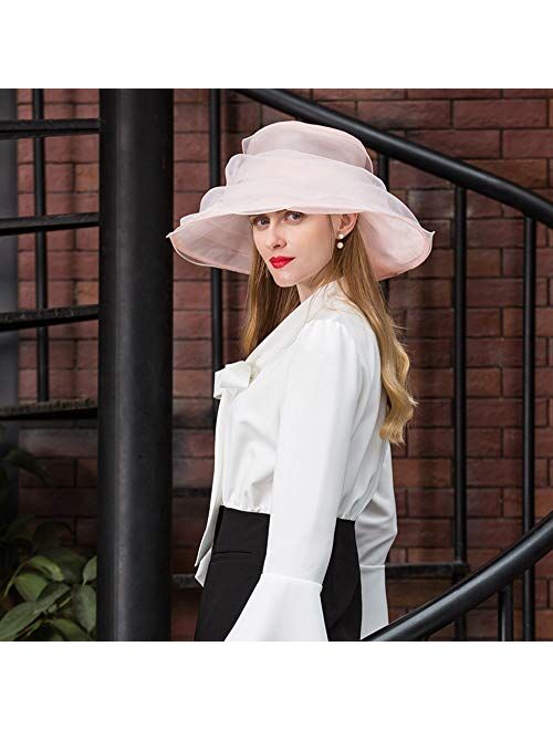 F Fadves FADVES Women Big Brim Organza Kentucky Derby Dress Church Cloche Fascinator Hat