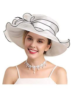 FADVES Ladies Wide Brim Organza Kentucky Derby Fascinator Bridal Tea Party Wedding Hat