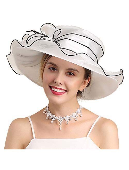 F Fadves FADVES Ladies Wide Brim Organza Kentucky Derby Fascinator Bridal Tea Party Wedding Hat