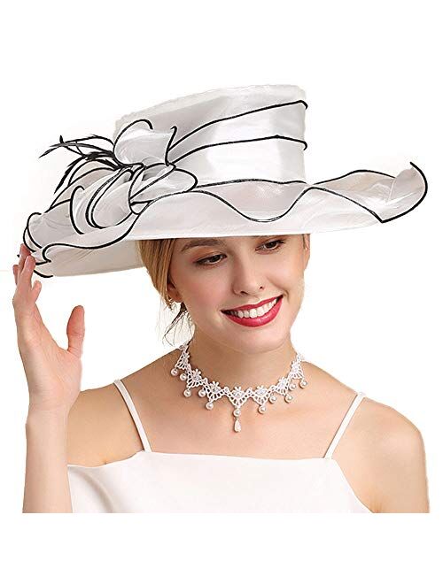 F Fadves FADVES Ladies Wide Brim Organza Kentucky Derby Fascinator Bridal Tea Party Wedding Hat