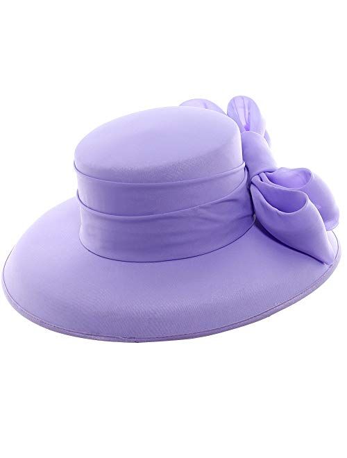 F FADVES Royal Wedding Hats for Ladies Large Brim Fedora Flat Top Church Party Women Kentucky Derby Bowknot Hat