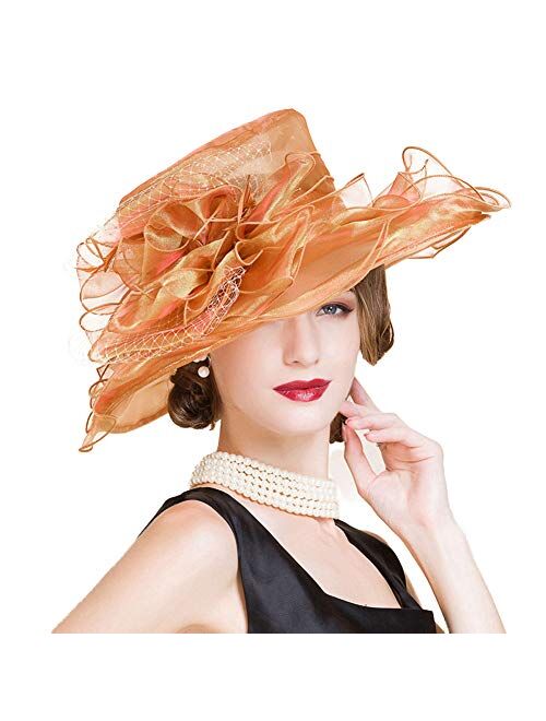 F FADVES Women's Organza Church Kentucky Derby Fascinator Bridal Veil Tea Party Wedding Hat