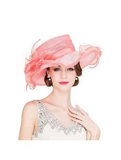 Women’s Organza Church Fancy Kentucky Derby Fascinator Wide Brim Tea Party Wedding Hat