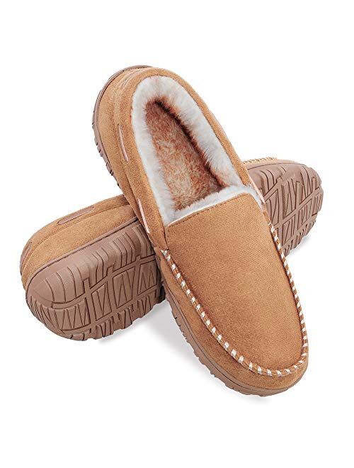 festooning men's slippers, house shoes with cozy memory foam slippers for men,indoor outdoor non Slip-on moccasin slippers