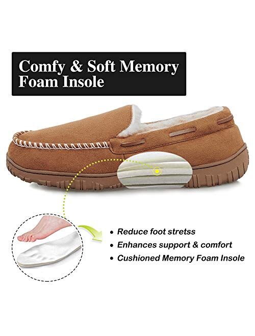 festooning men's slippers, house shoes with cozy memory foam slippers for men,indoor outdoor non Slip-on moccasin slippers