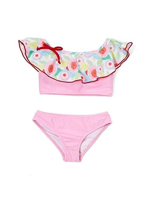 Azul Big Girls Pink Sweet Jane Peasant Ruffle Bow Bikini 2 Pc Swimsuit 7-14