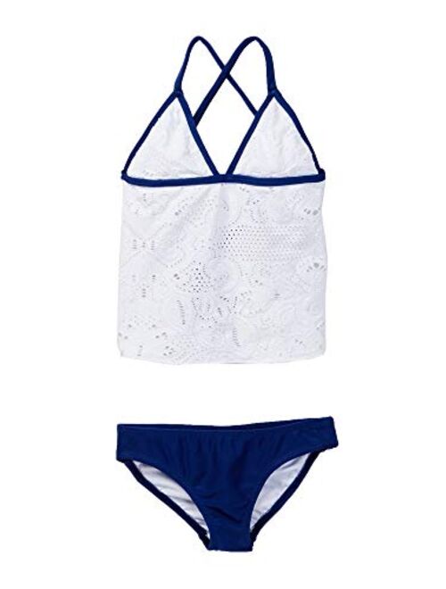 Azul Little Girls White Blue Hamptons Weekend Open Tankini 2 Pc Swimsuit 4-6