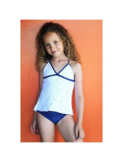 Azul Little Girls White Blue Hamptons Weekend Open Tankini 2 Pc Swimsuit 4-6