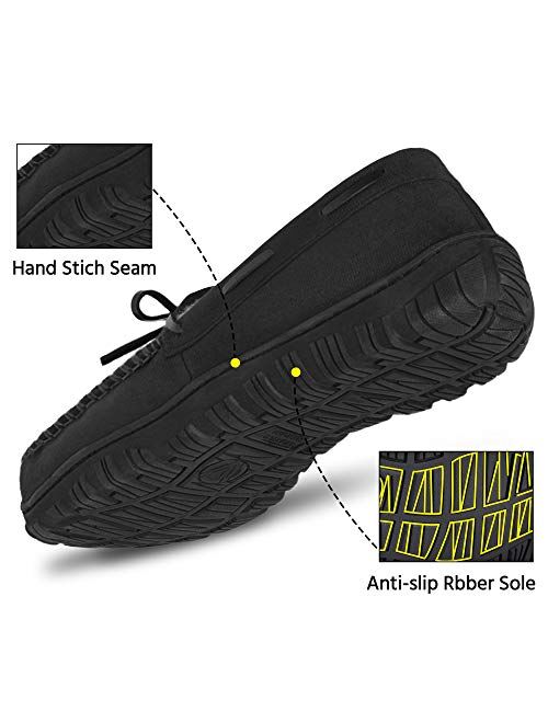 festooning Slippers for Men, Mens Moccasin Slippers Soft Plush Warm Lining Casual Slipper Shoes with Indoor Outdoor Anti Slip Rubber Sole