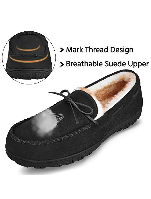 festooning Slippers for Men, Mens Moccasin Slippers Soft Plush Warm Lining Casual Slipper Shoes with Indoor Outdoor Anti Slip Rubber Sole