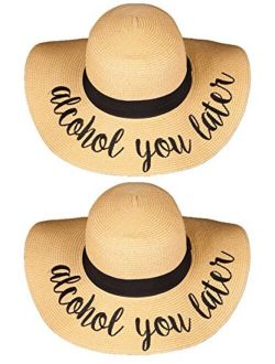 Funky Junque Womens Friends & Family Vacation Embroidered Floppy Beach Sun Hat Bundle