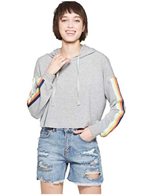 Wild Fable Women's Striped Cropped Rainbow Placed Hoodie - Heather Gray -