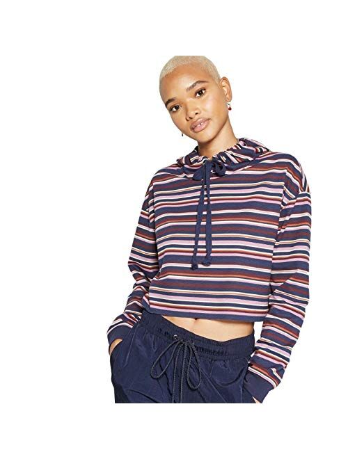 Wild Fable Women's Striped Cropped Boxy French Terry Hoodie