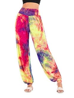 High Waisted Jogger Pants for Women, Loose Tie-dye Print Hippie Sweatpants Harem Yoga Trousers