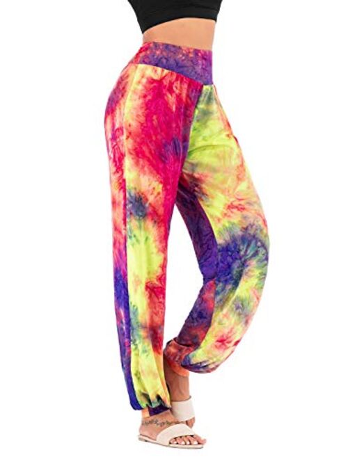 High Waisted Jogger Pants for Women, Loose Tie-dye Print Hippie Sweatpants Harem Yoga Trousers