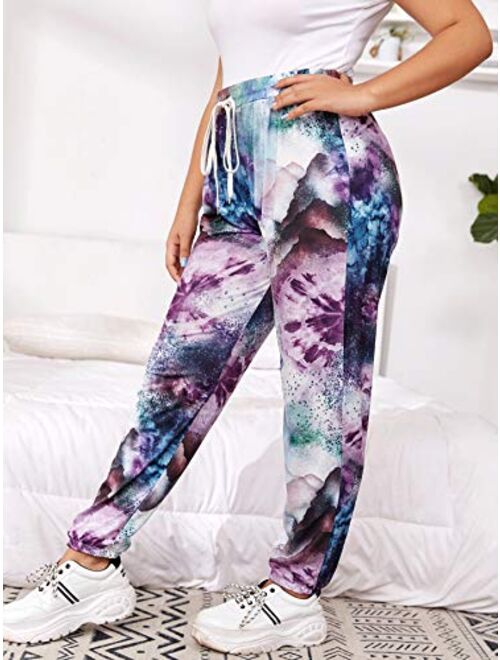 Milumia Women's Plus Size Tie Dye Lightweight Elastic Waist Joggers Sweatpants