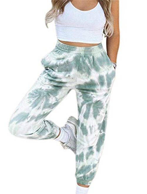 N/C Women's Tie Dye High Waisted Sweatpants Joggers Trousers Pants Workout Sportswear with Pockets
