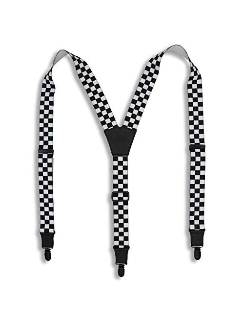 Wiseguy M/L Formula Black and white 1.3 inch Elastic Suspenders with Black Leather parts