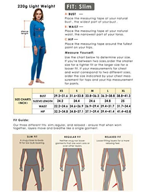 Women's 100% Merino Wool Thermal Underwear Long John Set Base Layer Top and Bottom Warm Winter