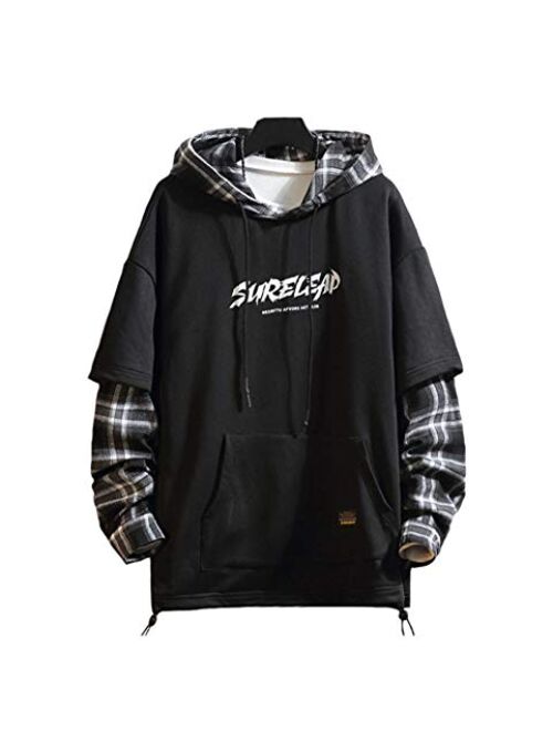 2021 Men’s Patchwork Hoodies Loose Sweatshirts Hiphop Punk Streetwear Casual Pullover