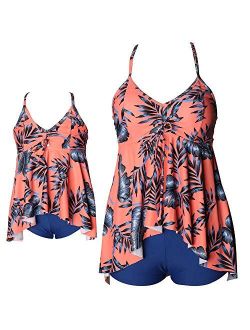 Mommy and Me Matching Family Swimsuit Floral Print One Piece Padding Bathing Suit Mother Daughter Swimwear