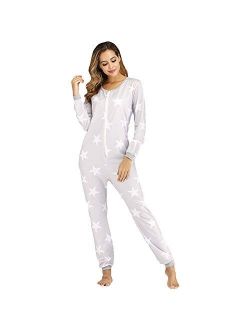 Womens Onesie Ladies Jumpsuit One Piece Printing Pajamas Sleepsuit,Pink,M