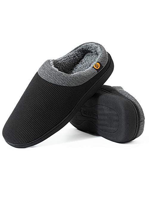 Faslie Men's Comfort Memory Foam House Slippers Indoor Outdoor Shoes Closed Toe Slipper with Anti-Skid Sole