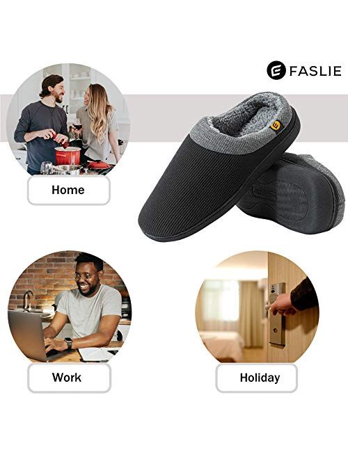 Faslie Men's Comfort Memory Foam House Slippers Indoor Outdoor Shoes Closed Toe Slipper with Anti-Skid Sole