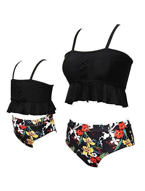 Mommy and Me Swimsuits Family Swimsuits Matching Set Mom Girls Bathing Suit Two Piece Swimsuits for Women