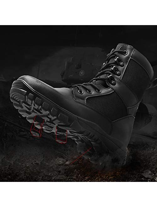 DFGRFN Tactical Boots Men's Work Ultralight Safety Waterproof Trainers Shoes High Top Walking Climbing Sneakers Black,Black-43