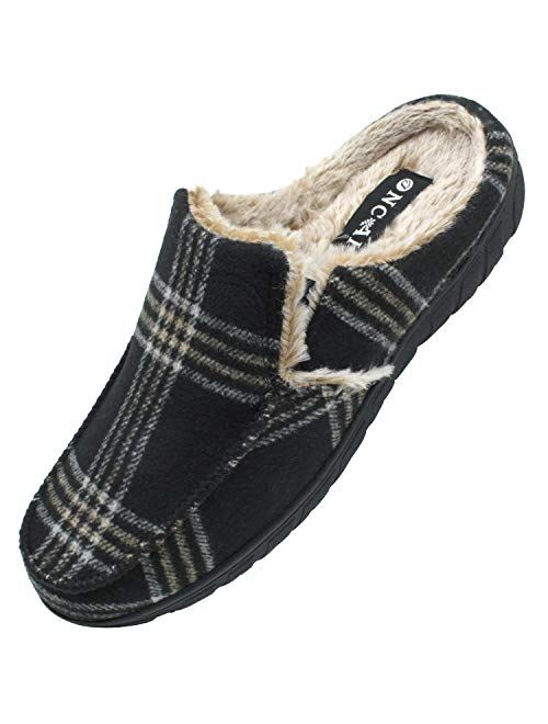 ONCAI Mens Slippers,Warm Cotton-Blend Orthotic Slip-on House Clogs Tweed Plaid Moccasins with Plantar Fasciitis Arch Support Indoor and Outdoor Rubber Soles
