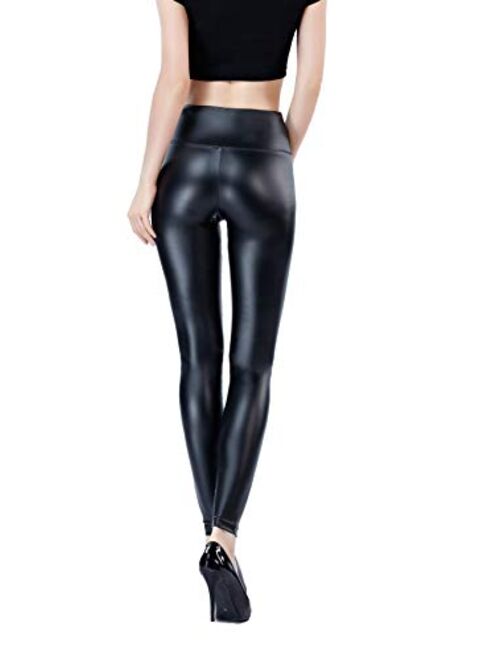 YOUYI Women’s Stretchy Thin Faux Leather Leggings, High Waisted Pants