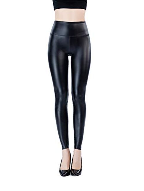 YOUYI Women’s Stretchy Thin Faux Leather Leggings, High Waisted Pants
