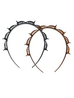 2 Pack Double Bangs Hairstyle Hairpin Headband, Double Layer Twist Plait Headband Hair Tools, Multi-layer Hollow Woven Headband with Alligator Clip for Fashionable Girl K
