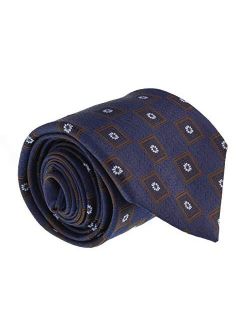 Navy Blue Pure Silk Floral Geometric Pattern Tie- Blade Width 3in for Mens
