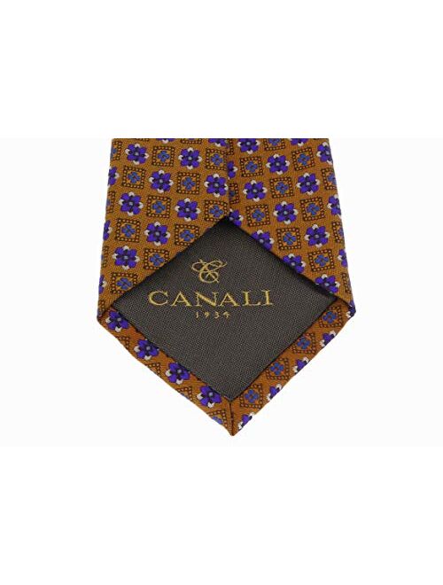 Canali Burnt Orange/Blue Pure Silk Floral Grid Pattern Tie- Blade Width 3in for Mens