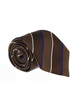 Brown/Blue Pure Silk Traditional Stripe Tie- Blade Width 3in for Mens