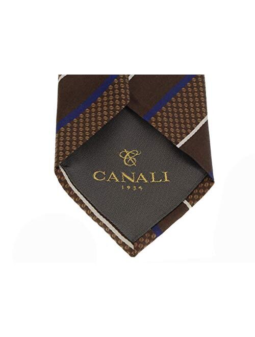 Canali Brown/Blue Pure Silk Traditional Stripe Tie- Blade Width 3in for Mens