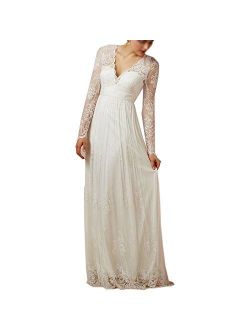 Women's Long Sleeves Lace Up Beach Wedding Dress Bridal Gown