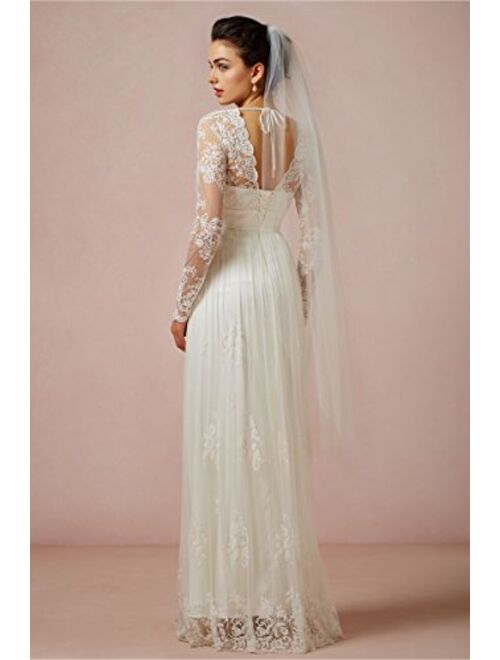 Abaowedding Women's Long Sleeves Lace Up Beach Wedding Dress Bridal Gown